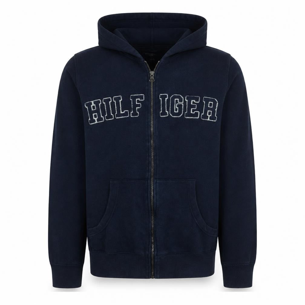 Tommy Hilfiger Men's Blue Full Zip Hoodie M Logo Embroidered Classic