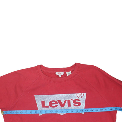 Back view of Levi's Men's Red Crew Neck Logo Sweatshirt, size S, Regular Fit
