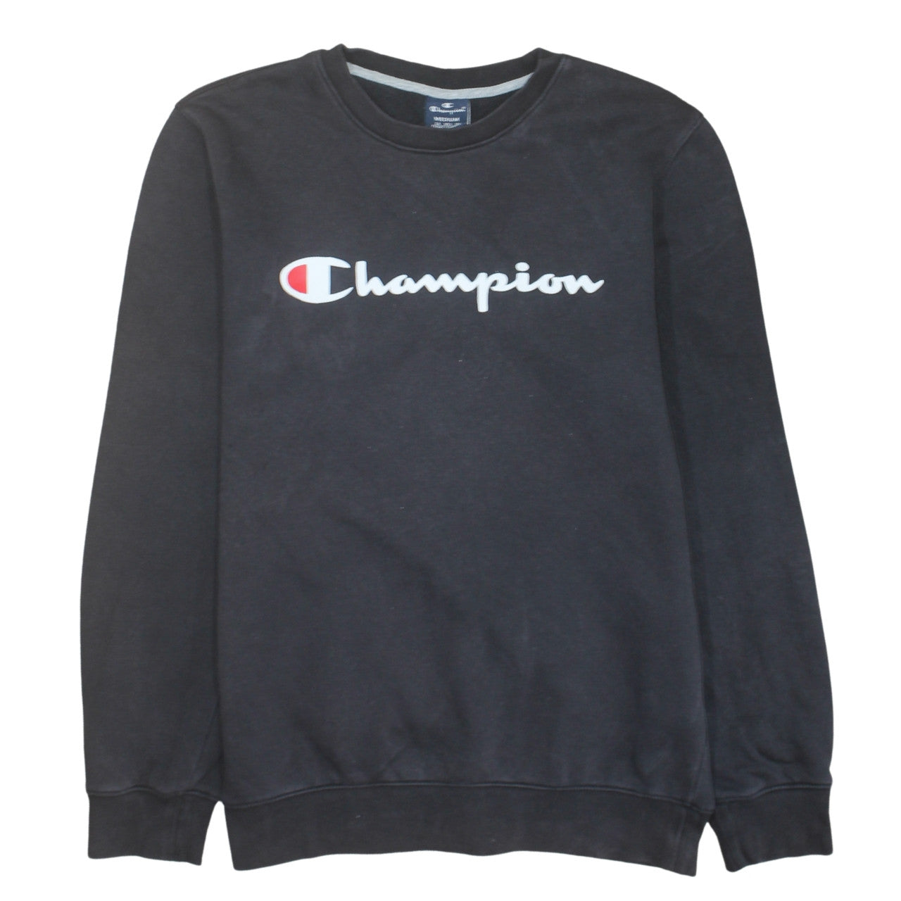Champion Men's Black Crew Neck Logo Sweatshirt Medium
