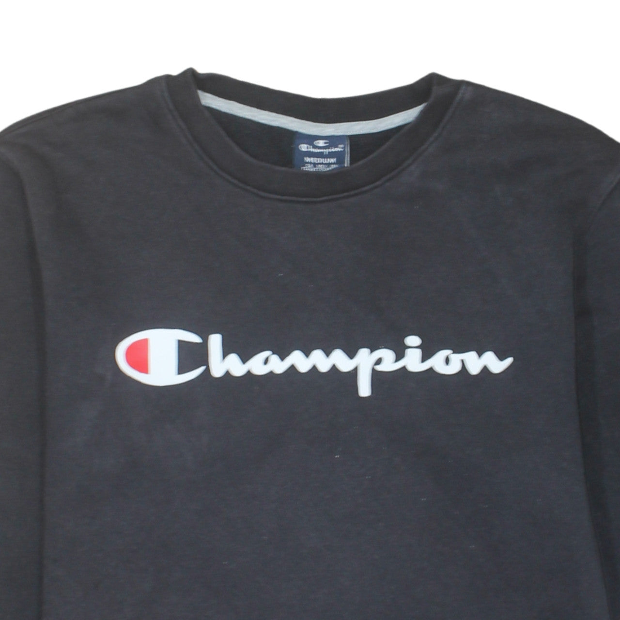 Champion Men's Black Crew Neck Logo Sweatshirt Medium