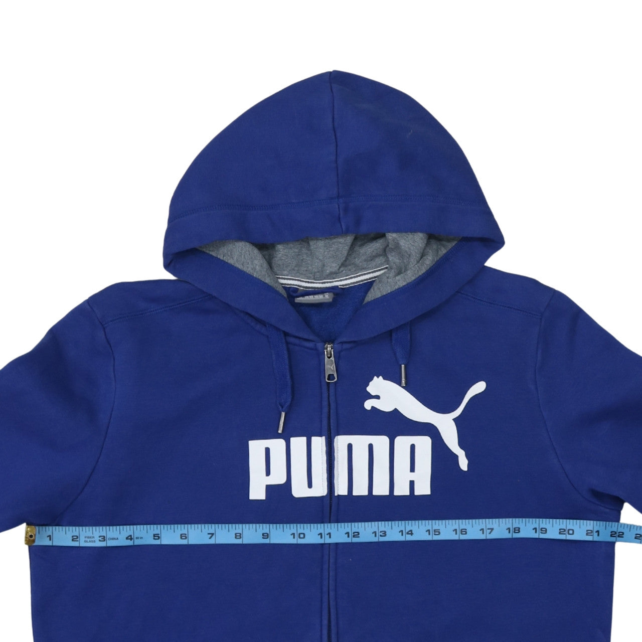 Puma Men Blue Full Zip Hoodie Size M Logo Fleece Sweatshirt
