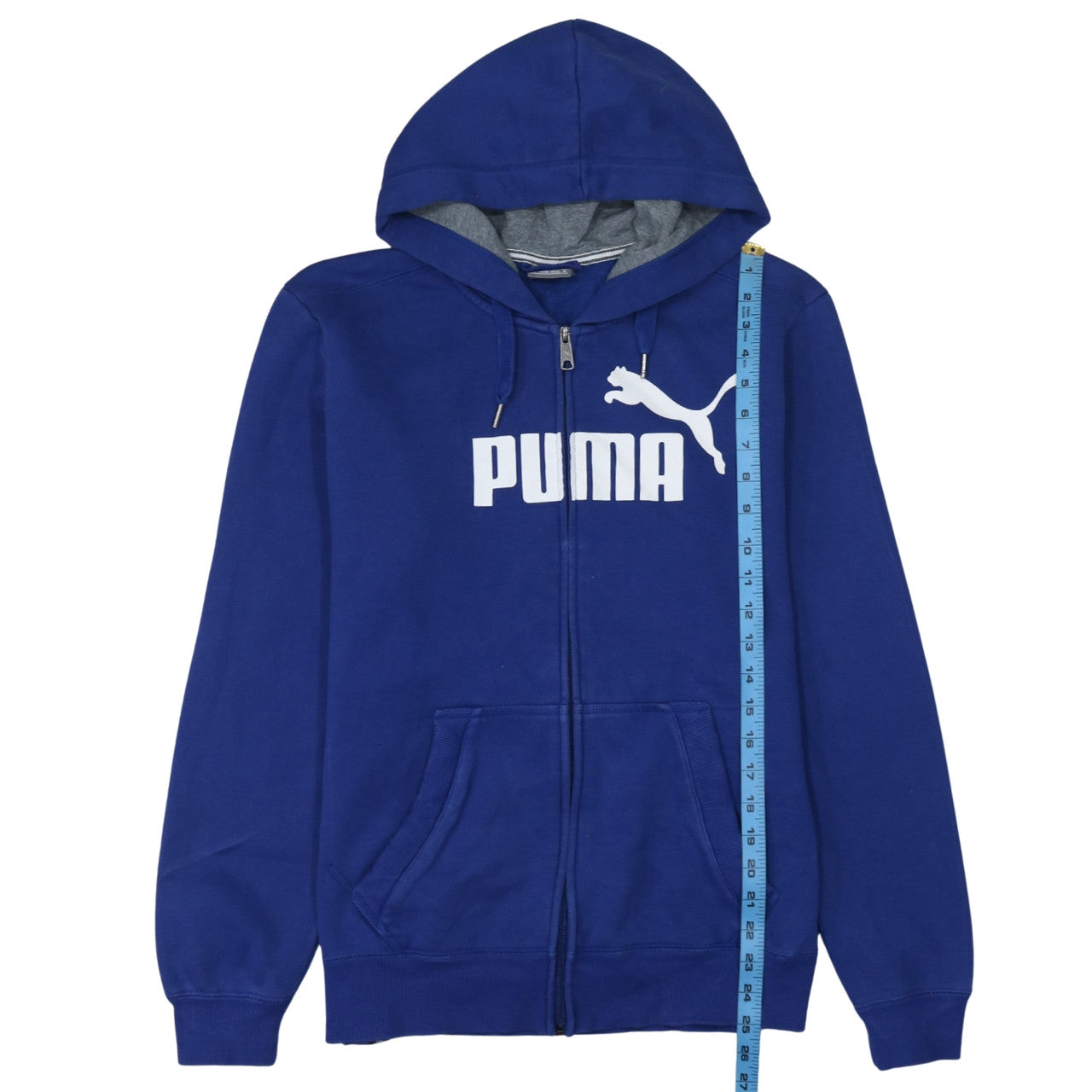 Puma Men Blue Full Zip Hoodie Size M Logo Fleece Sweatshirt