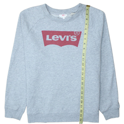 Back view of Levi's Men's Grey Crew Neck Logo Pullover Sweatshirt, size S