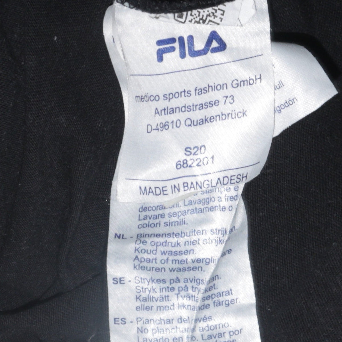 Fila Men's Black Cotton Crew Neck Short Sleeve T-Shirt Size S