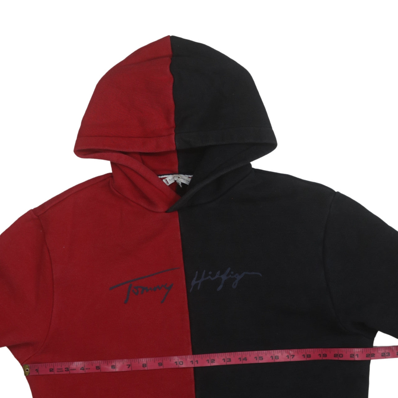 Tommy Hilfiger Men’s Red & Black Colour Block Pullover Hoodie Medium