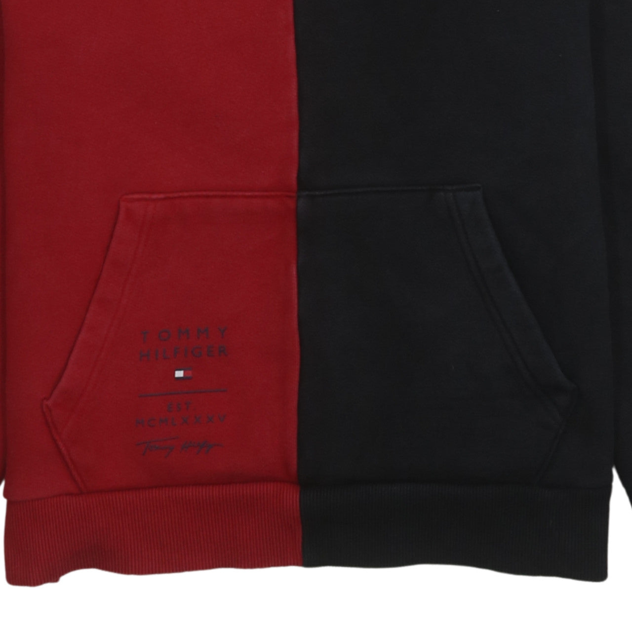Tommy Hilfiger Men’s Red & Black Colour Block Pullover Hoodie Medium