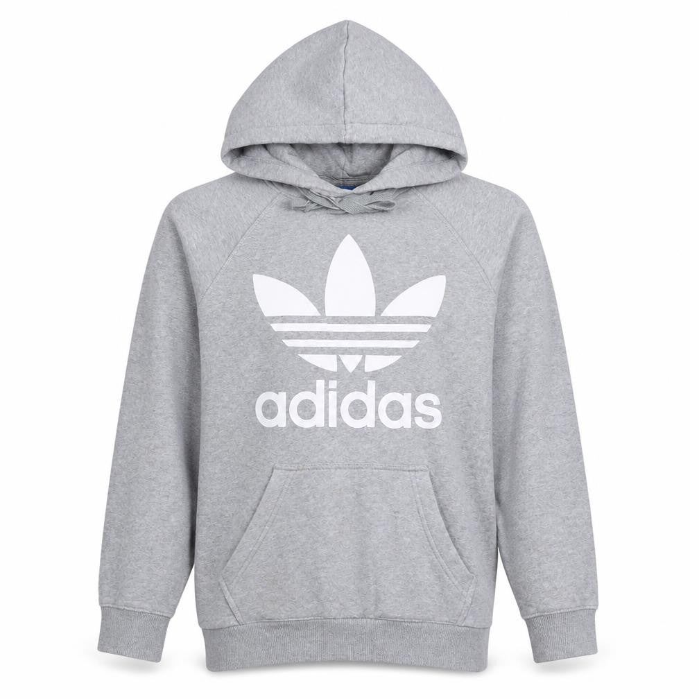 Adidas Men's Grey Pullover Hoodie Small Logo Fleece Sweatshirt