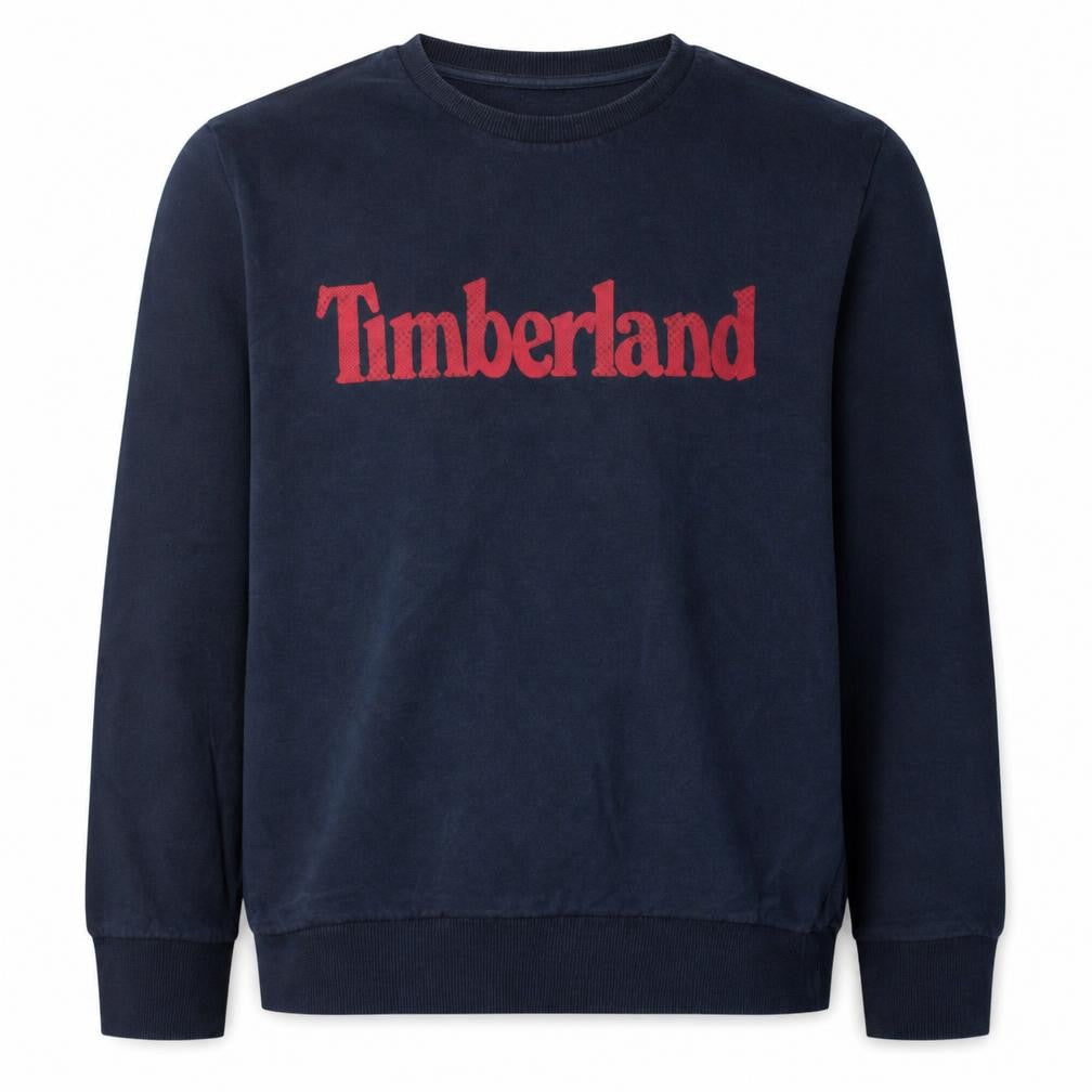 Timberland Men's Blue Logo Pullover Sweatshirt L Cotton Crew Neck