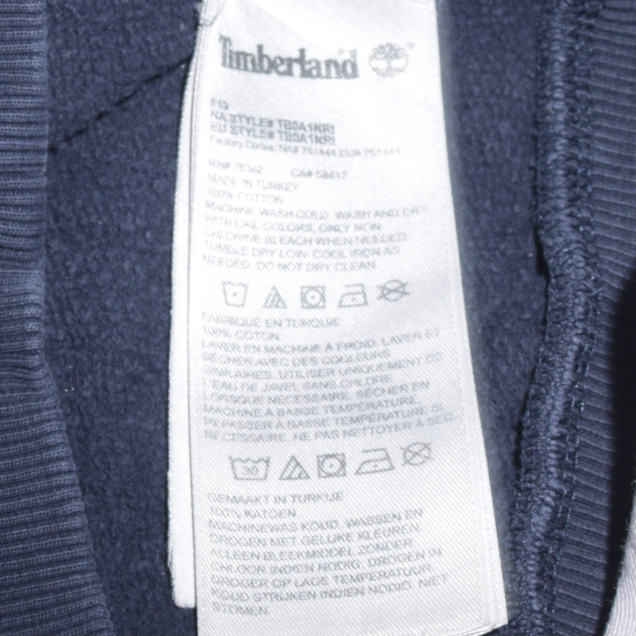 Timberland Men's Blue Logo Pullover Sweatshirt L Cotton Crew Neck
