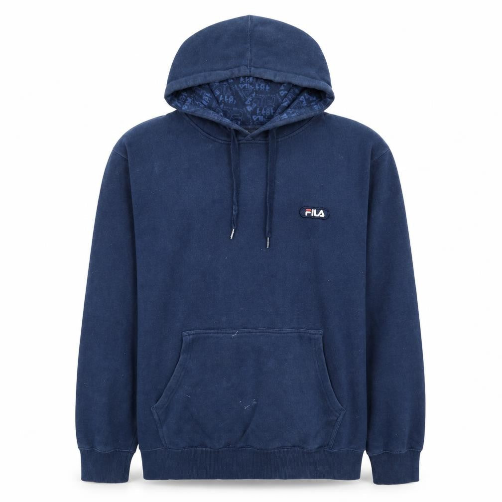 Fila Mens Blue Pullover Hoodie Size L Logo Sports Fleece