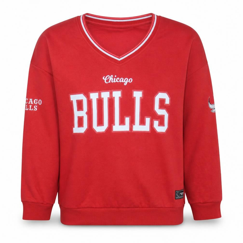 NBA Women Red Chicago Bulls V-Neck Pullover Sweatshirt Medium