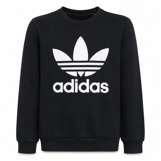 Adidas Boys Black Trefoil Crew Neck Pullover Sweatshirt 13-14 Years