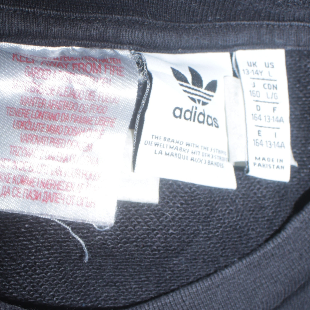 Adidas Boys Black Trefoil Crew Neck Pullover Sweatshirt 13-14 Years