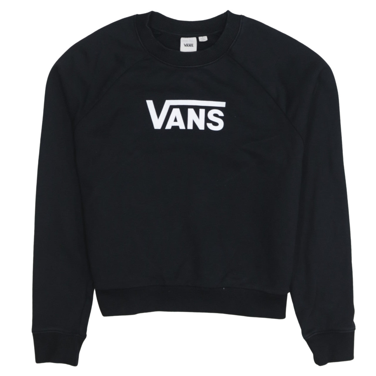 Vans Womens Black Crew Neck Sweatshirt Size S Logo Cotton Pullover
