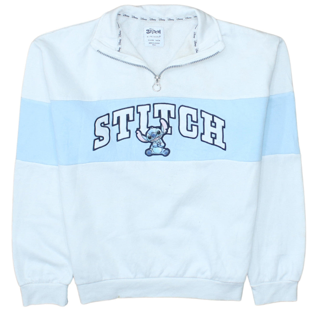 Disney Stitch Girls Blue White 1/4 Zip Sweatshirt 13-14 Years Primark Fleece