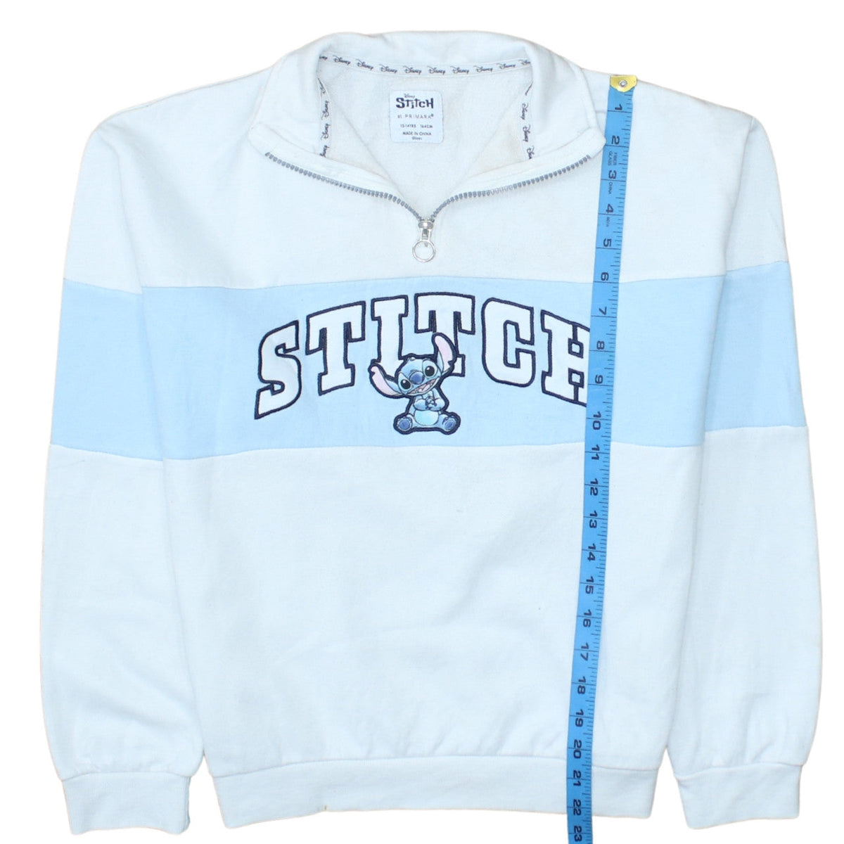 Disney Stitch Girls Blue White 1/4 Zip Sweatshirt 13-14 Years Primark Fleece