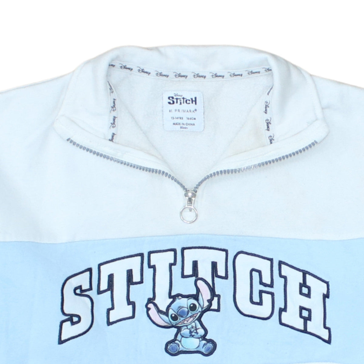 Disney Stitch Girls Blue White 1/4 Zip Sweatshirt 13-14 Years Primark Fleece