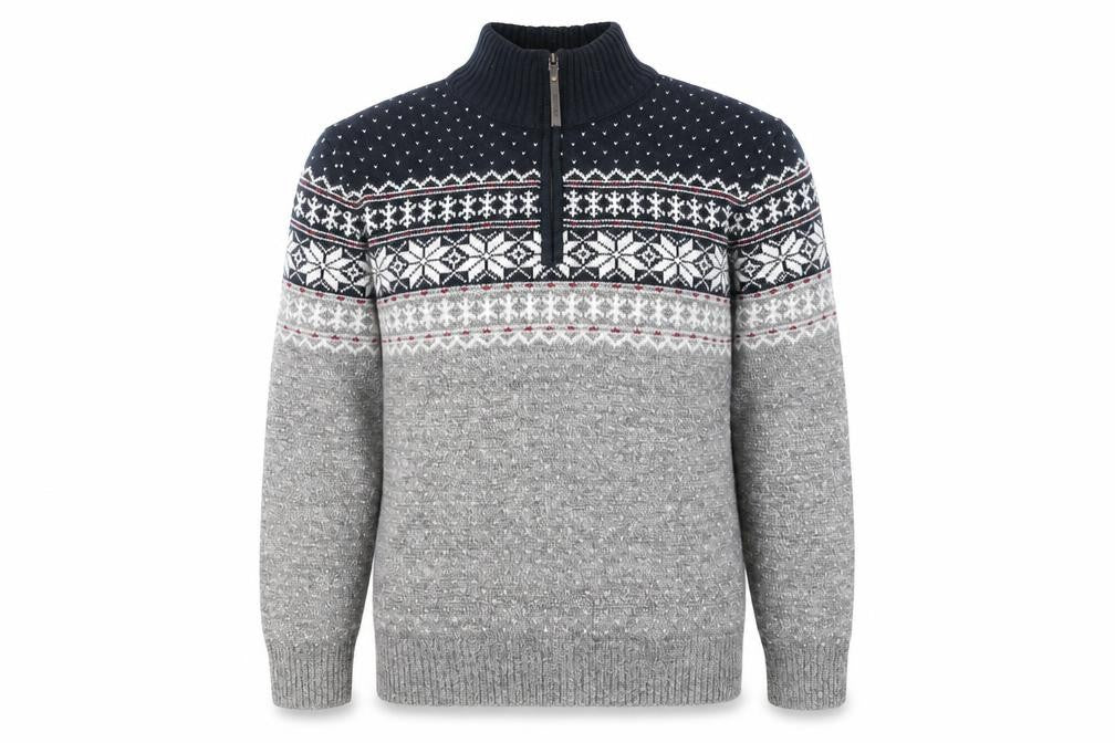 Mantaray Men Grey Fair Isle 1/4 Zip Winter Jumper Size M
