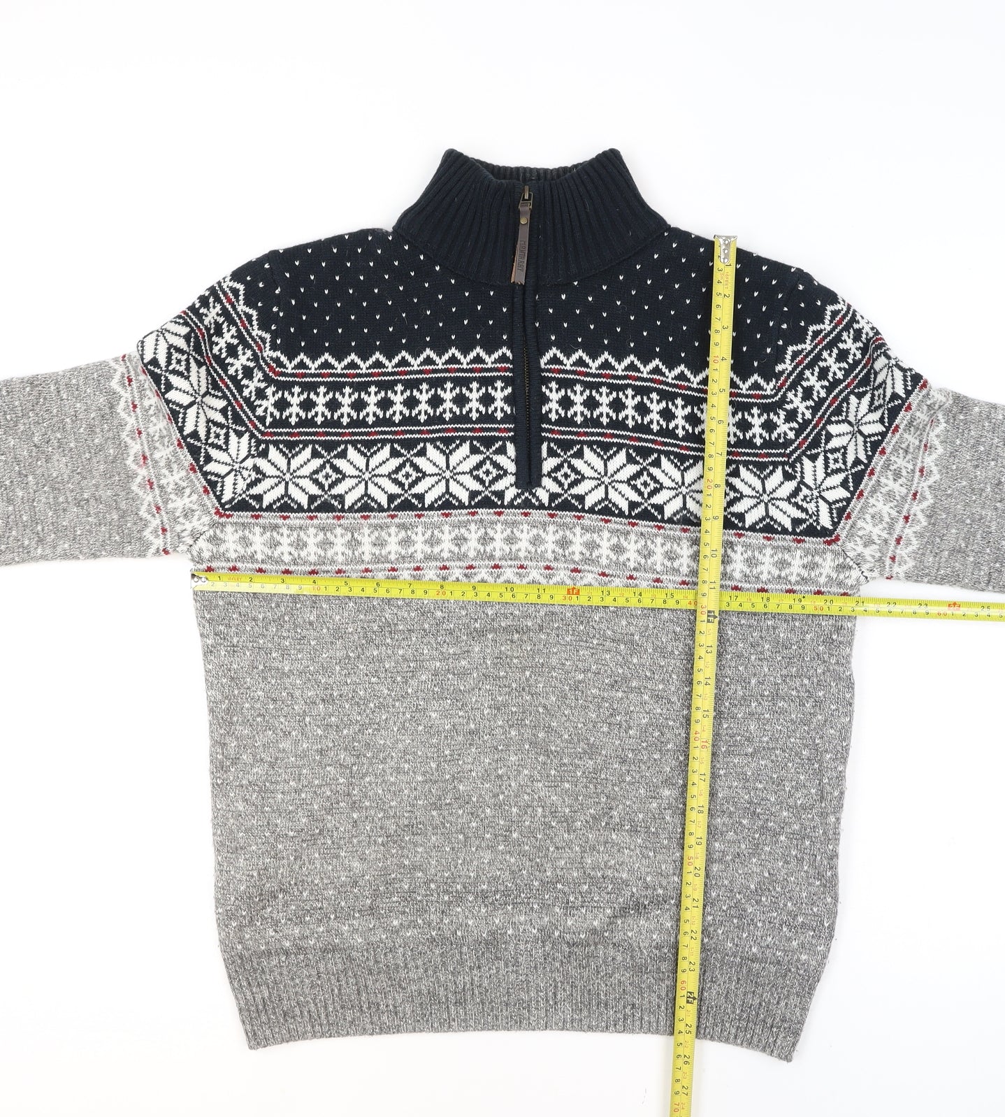 Mantaray Men Grey Fair Isle 1/4 Zip Winter Jumper Size M