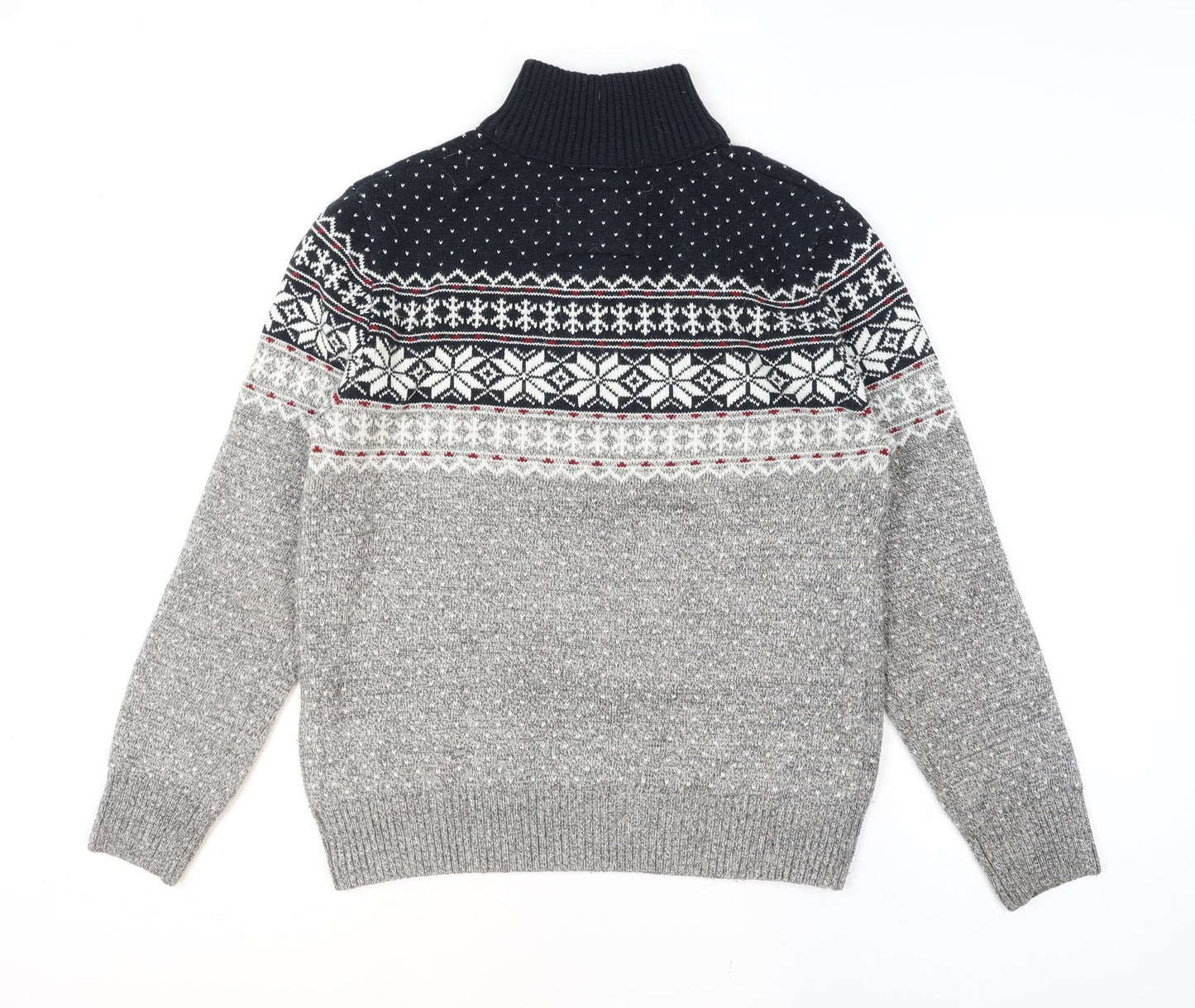 Mantaray Men Grey Fair Isle 1/4 Zip Winter Jumper Size M