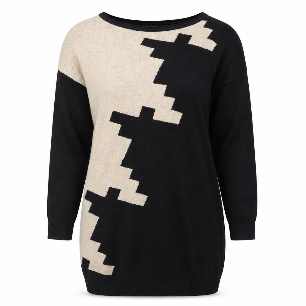 Wallis Women Black Beige Geometric Knit Pullover Jumper S