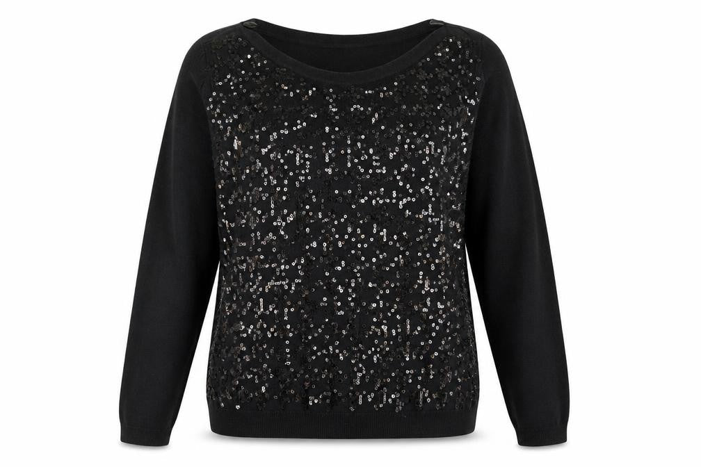 Wallis Women's Black Sequin Knit Jumper Size 14