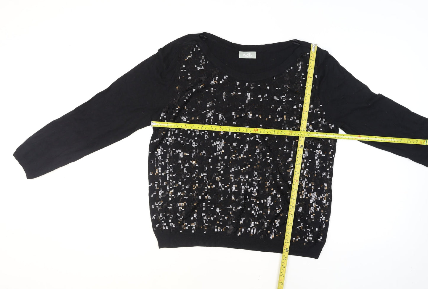 Wallis Women's Black Sequin Knit Jumper Size 14