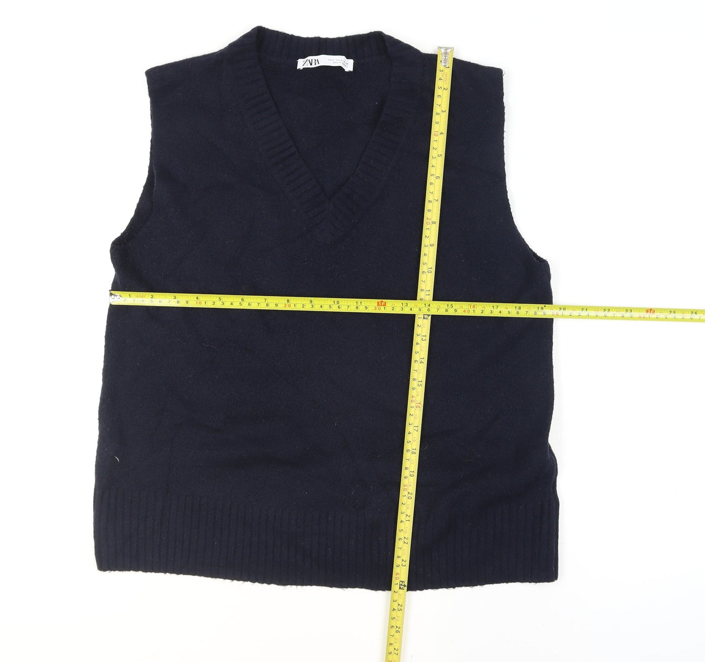 Zara Womens Black Wool Blend V-Neck Sleeveless Knit Vest Size 8