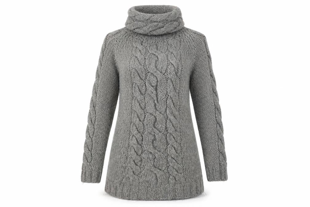 H&M Women’s Grey Chunky Cable Roll Neck Jumper Size 12
