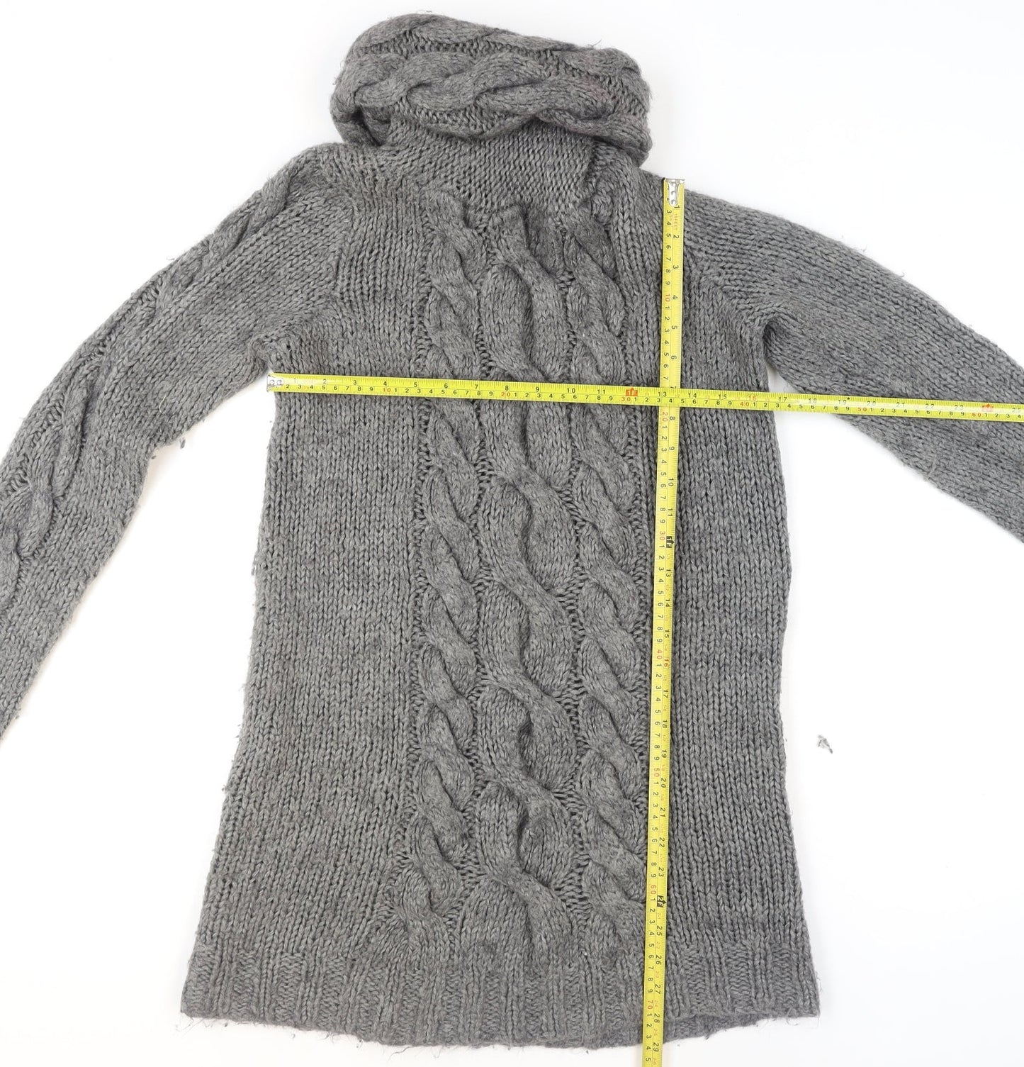 H&M Women’s Grey Chunky Cable Roll Neck Jumper Size 12