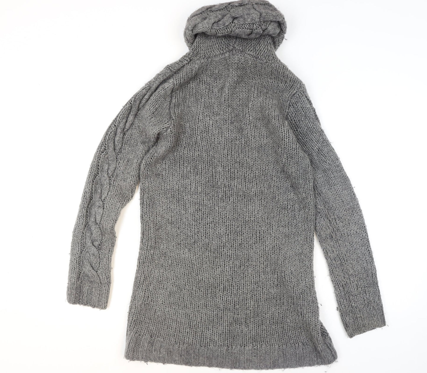H&M Women’s Grey Chunky Cable Roll Neck Jumper Size 12