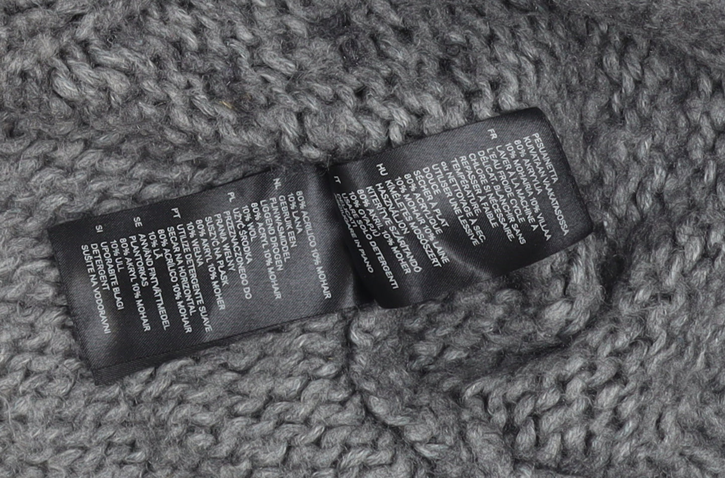 H&M Women’s Grey Chunky Cable Roll Neck Jumper Size 12