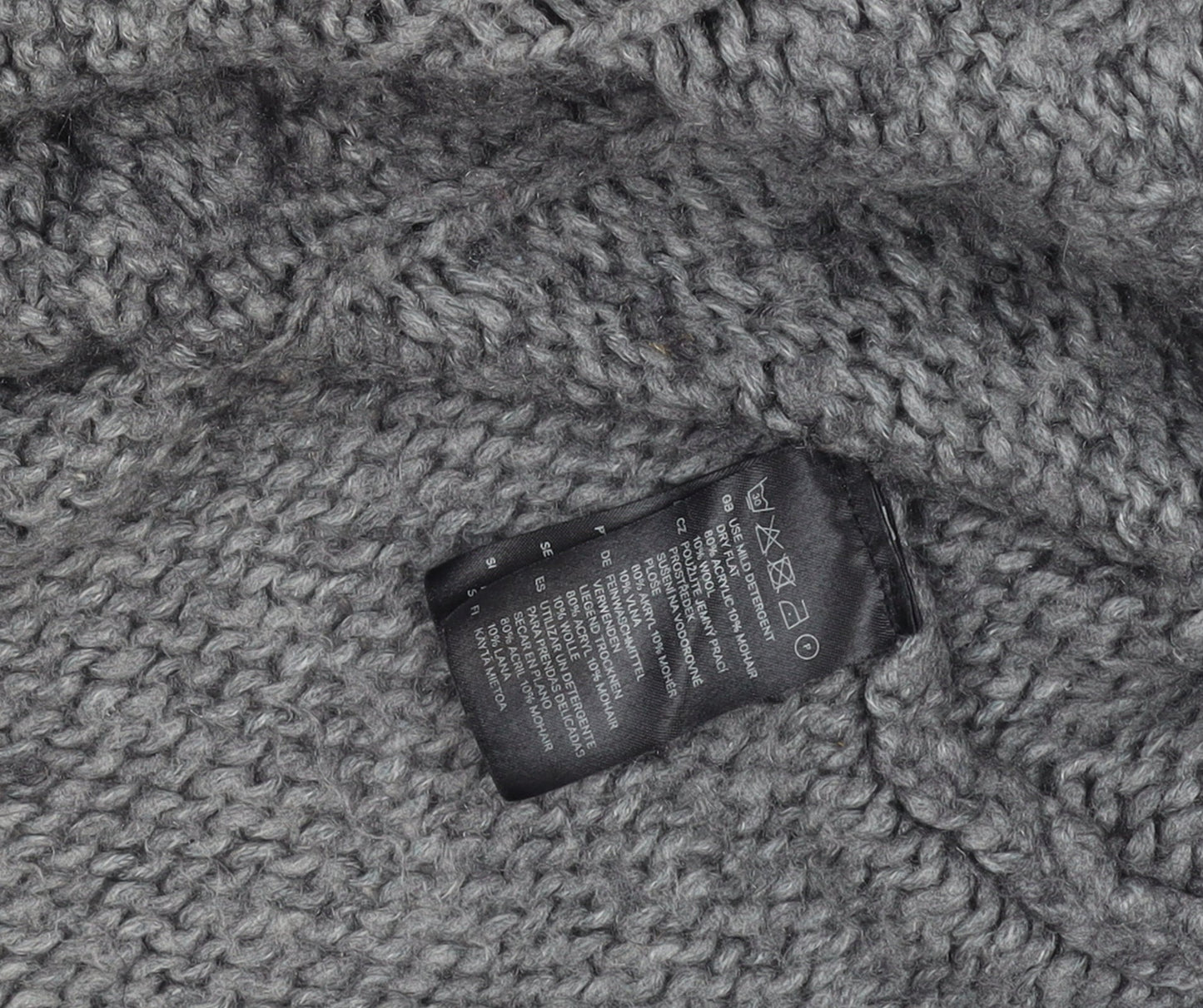 H&M Women’s Grey Chunky Cable Roll Neck Jumper Size 12