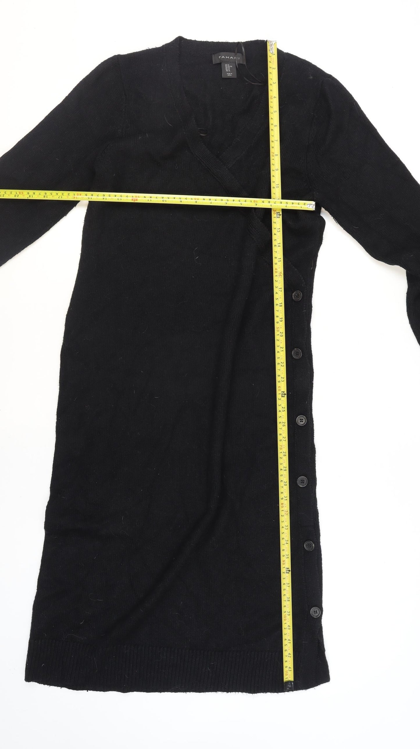 Tahari Women's Black Knit Long Button Coatigan Size XL