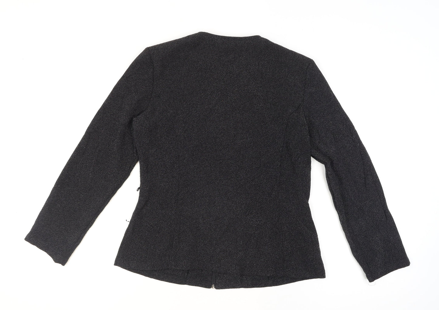 Marks and Spencer Women Black Size 14 Tweed Zip Suit Jacket