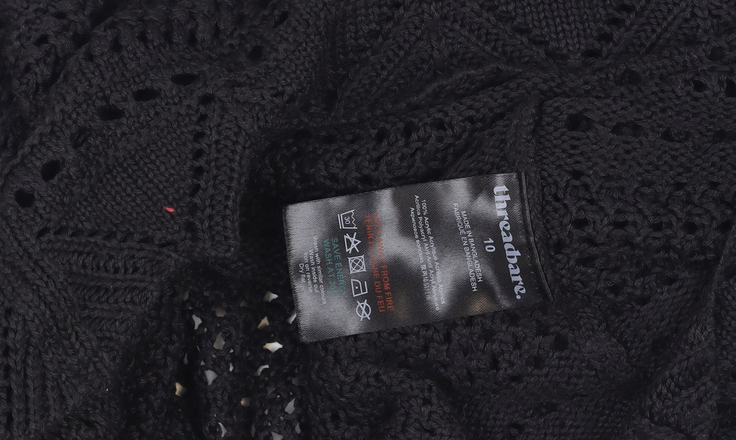 Threadbare Womens Black Open-Knit Crochet Jumper Size 10