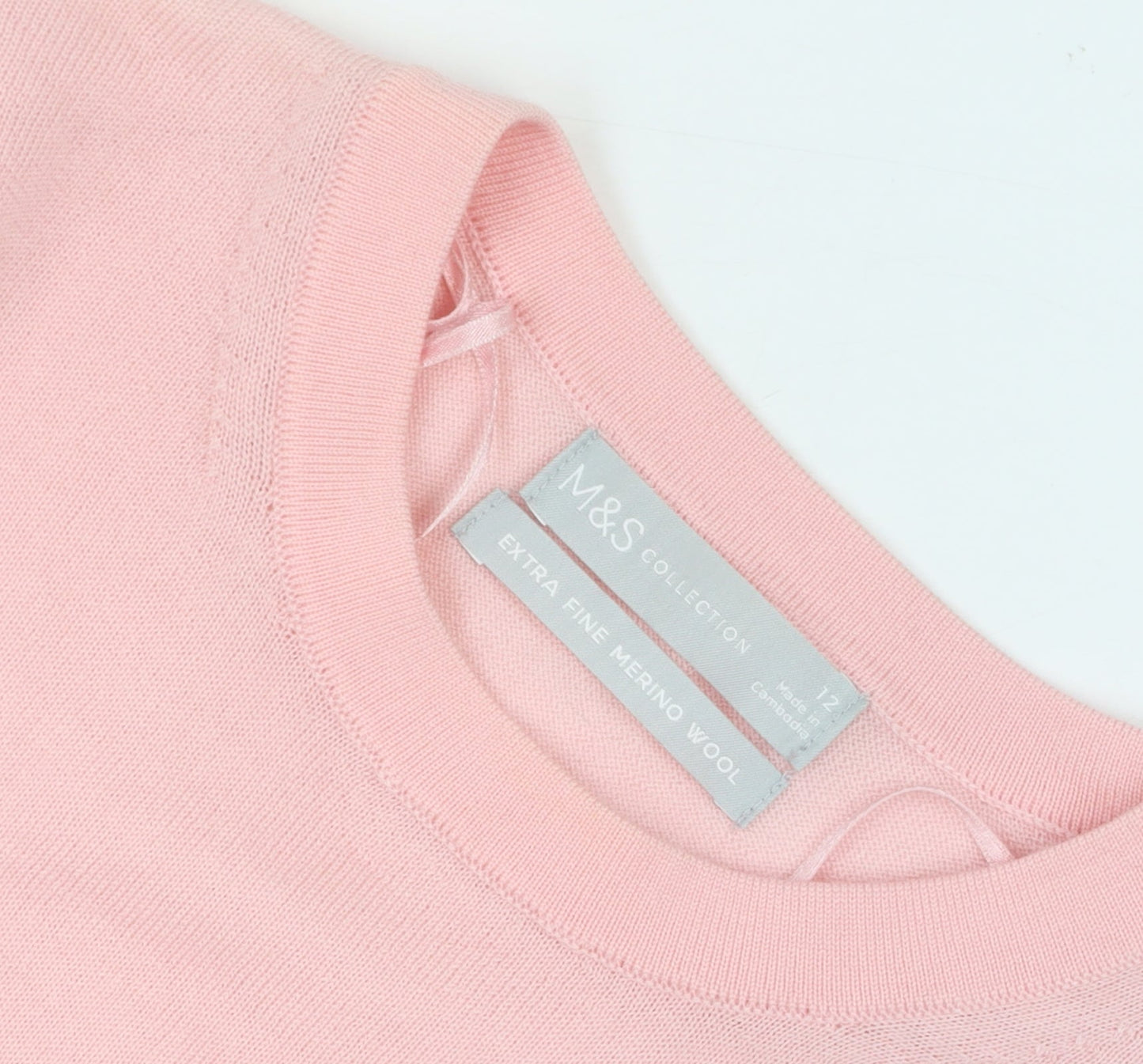 Marks and Spencer Womens Pink Merino Wool Crew Neck Jumper Size 12