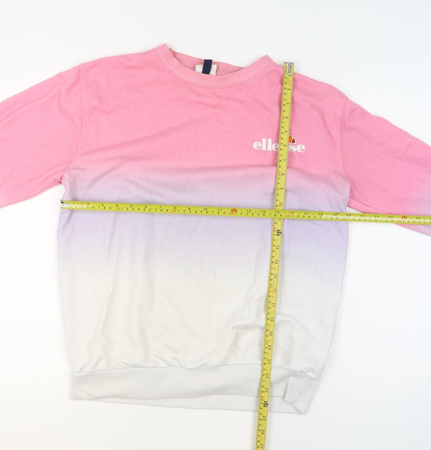 Ellesse Womens Pink Ombre Crew Neck Sweatshirt UK 12 Cotton Blend