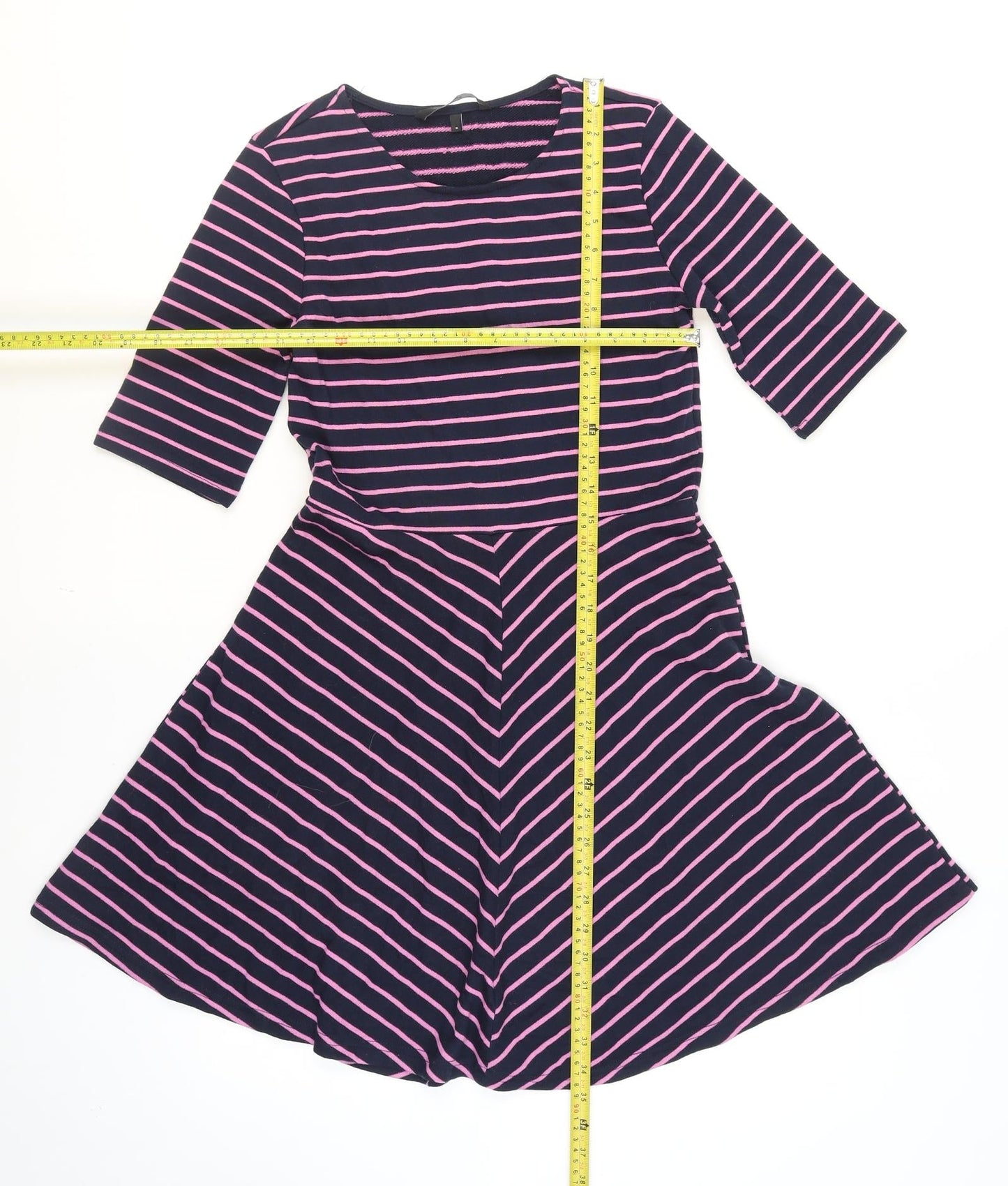 Vero Moda Women's Blue Pink Striped A-Line Knit Dress Size S