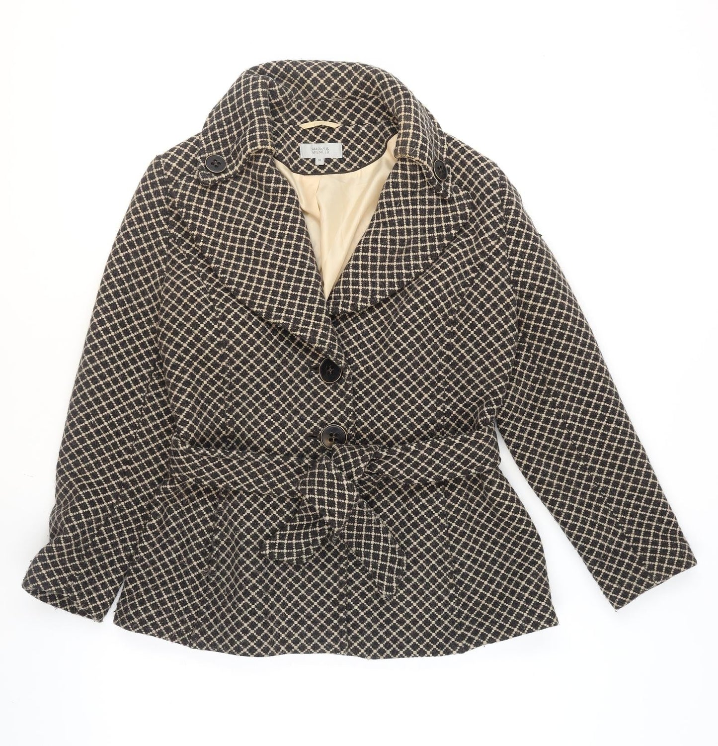 Marks and Spencer Women Brown Check Wool Blend Blazer Jacket UK 18