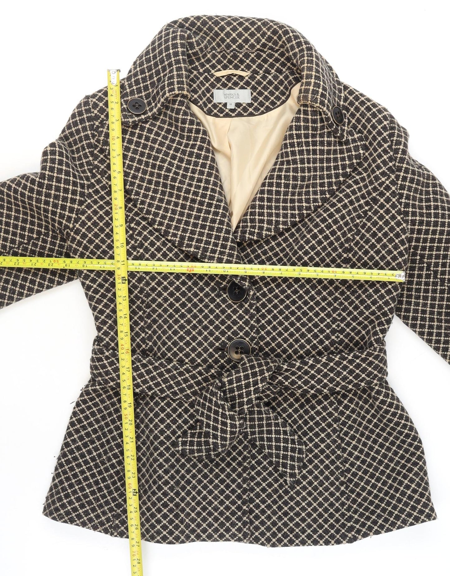 Marks and Spencer Women Brown Check Wool Blend Blazer Jacket UK 18