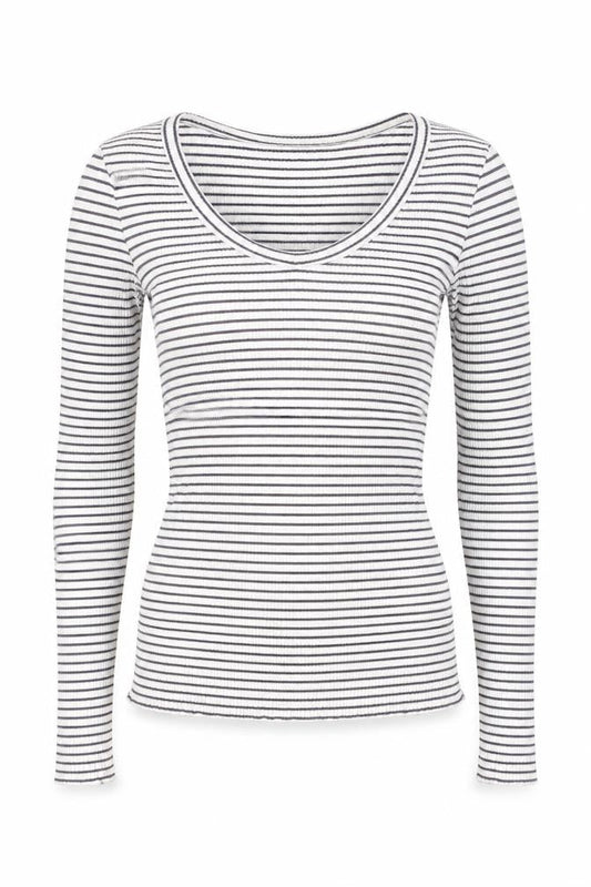 Hobbs Women’s White Striped Long Sleeve Cotton Jersey Top XS