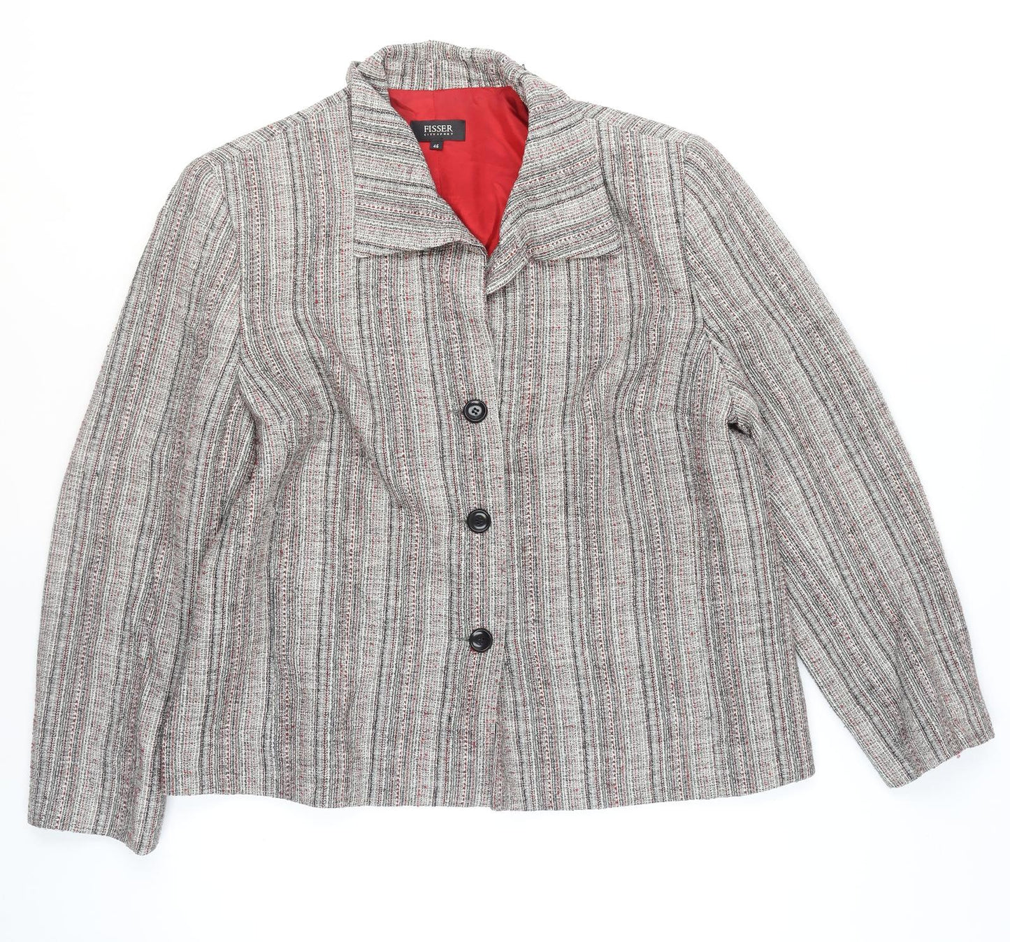 Fisser Women Grey Wool Blend Tweed Blazer Jacket Size 18