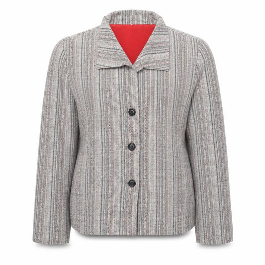 Fisser Women Grey Wool Blend Tweed Blazer Jacket Size 18