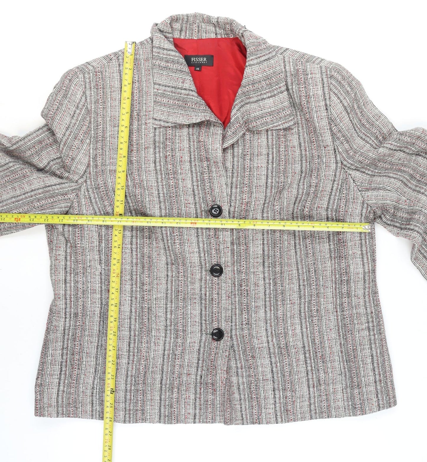 Fisser Women Grey Wool Blend Tweed Blazer Jacket Size 18