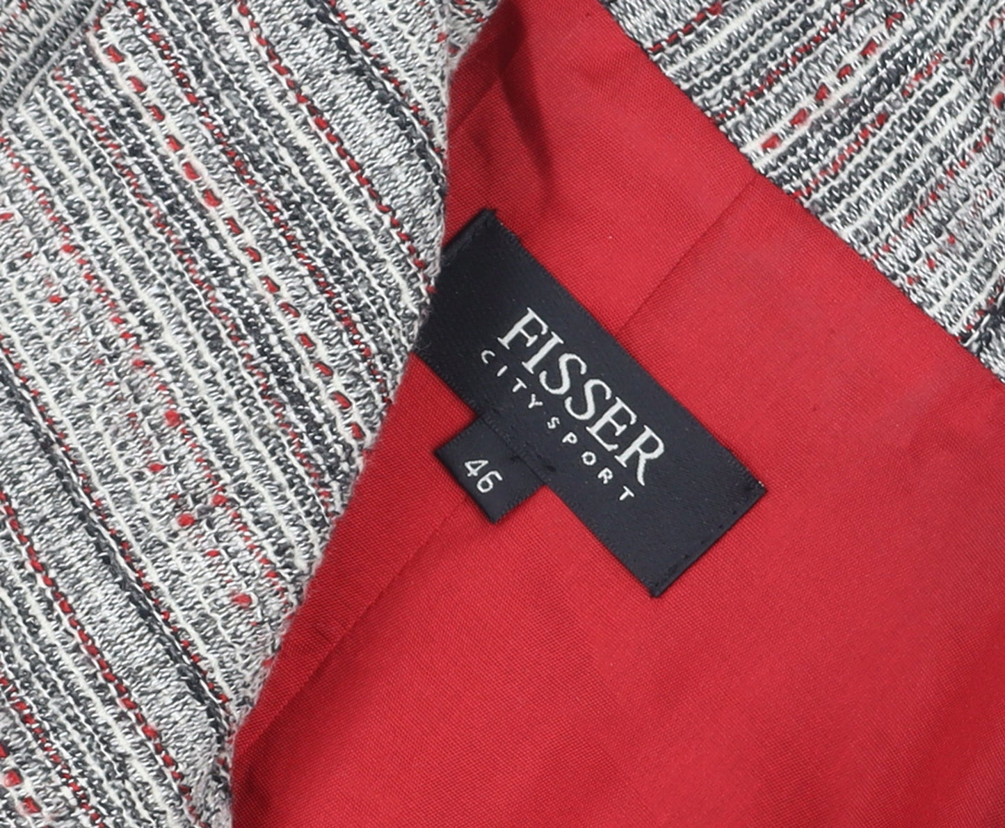 Fisser Women Grey Wool Blend Tweed Blazer Jacket Size 18