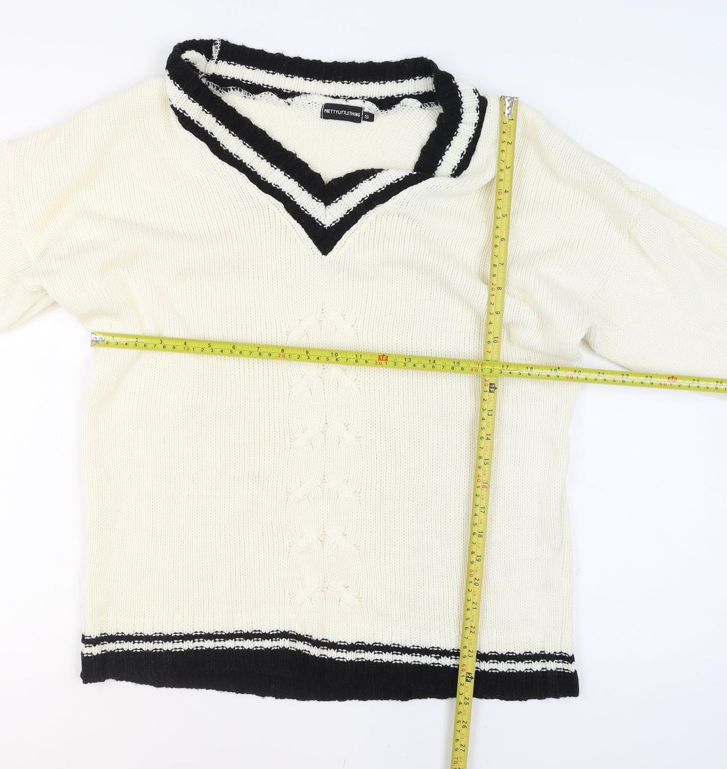 PrettyLittleThing Women Ivory V-Neck Knit Jumper Size S