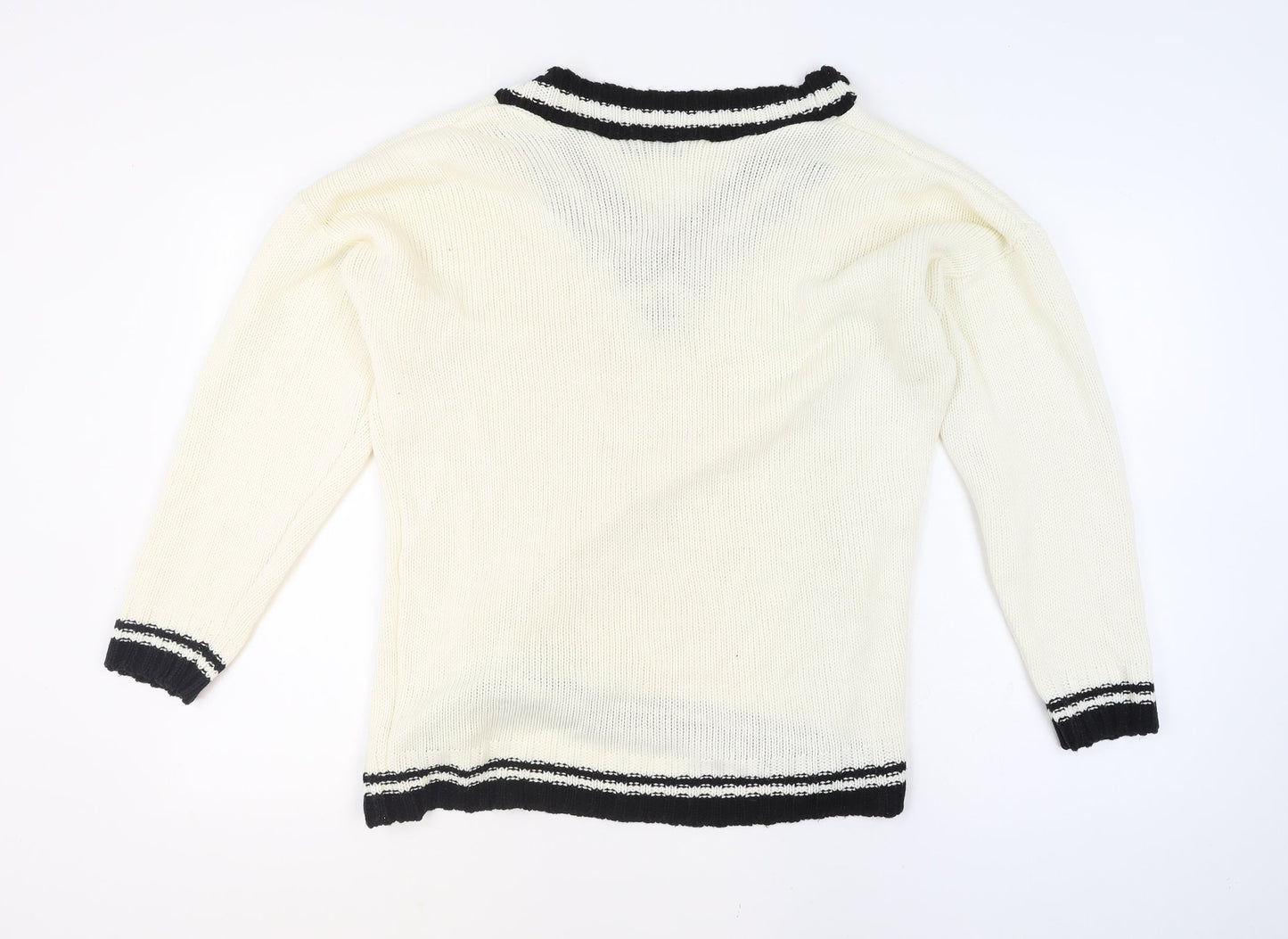 PrettyLittleThing Women Ivory V-Neck Knit Jumper Size S