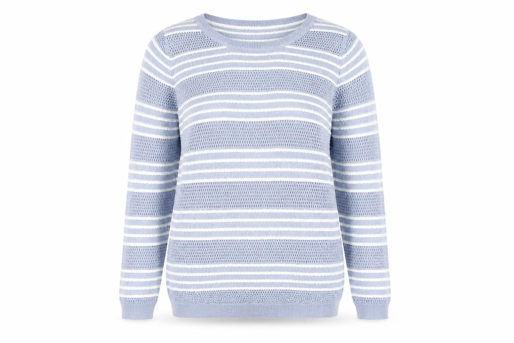 Marks & Spencer Women Blue Striped Cotton Open-Knit Jumper Size 16