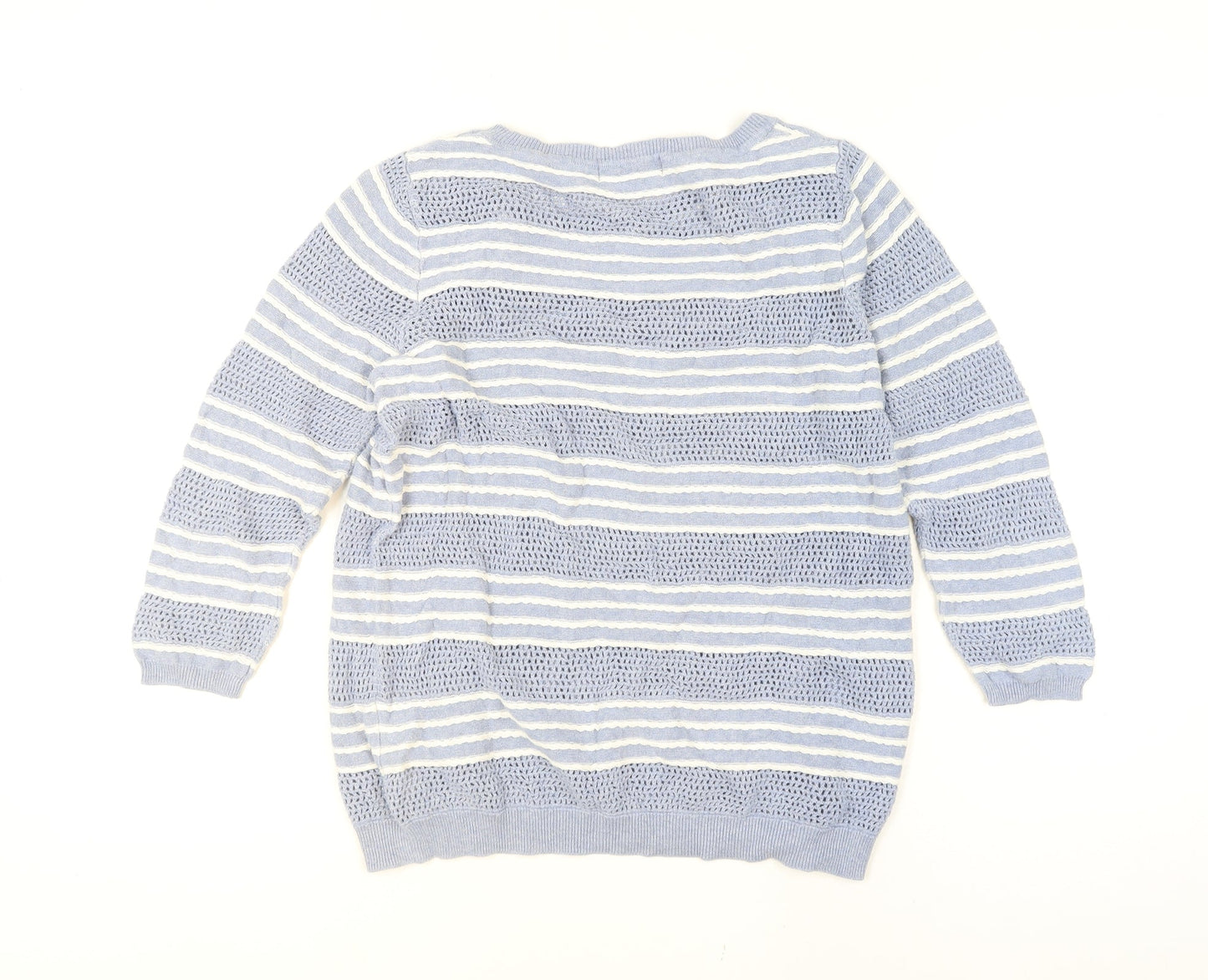 Marks and Spencer Women Blue Striped Cotton Open-Knit Jumper Size 16
